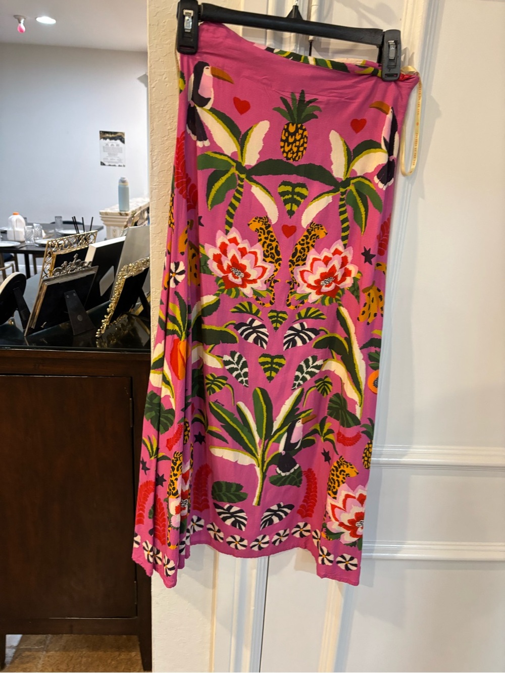 FARM Rio Pink Tropical Maxi Skirt with Pineapple & Floral Motif